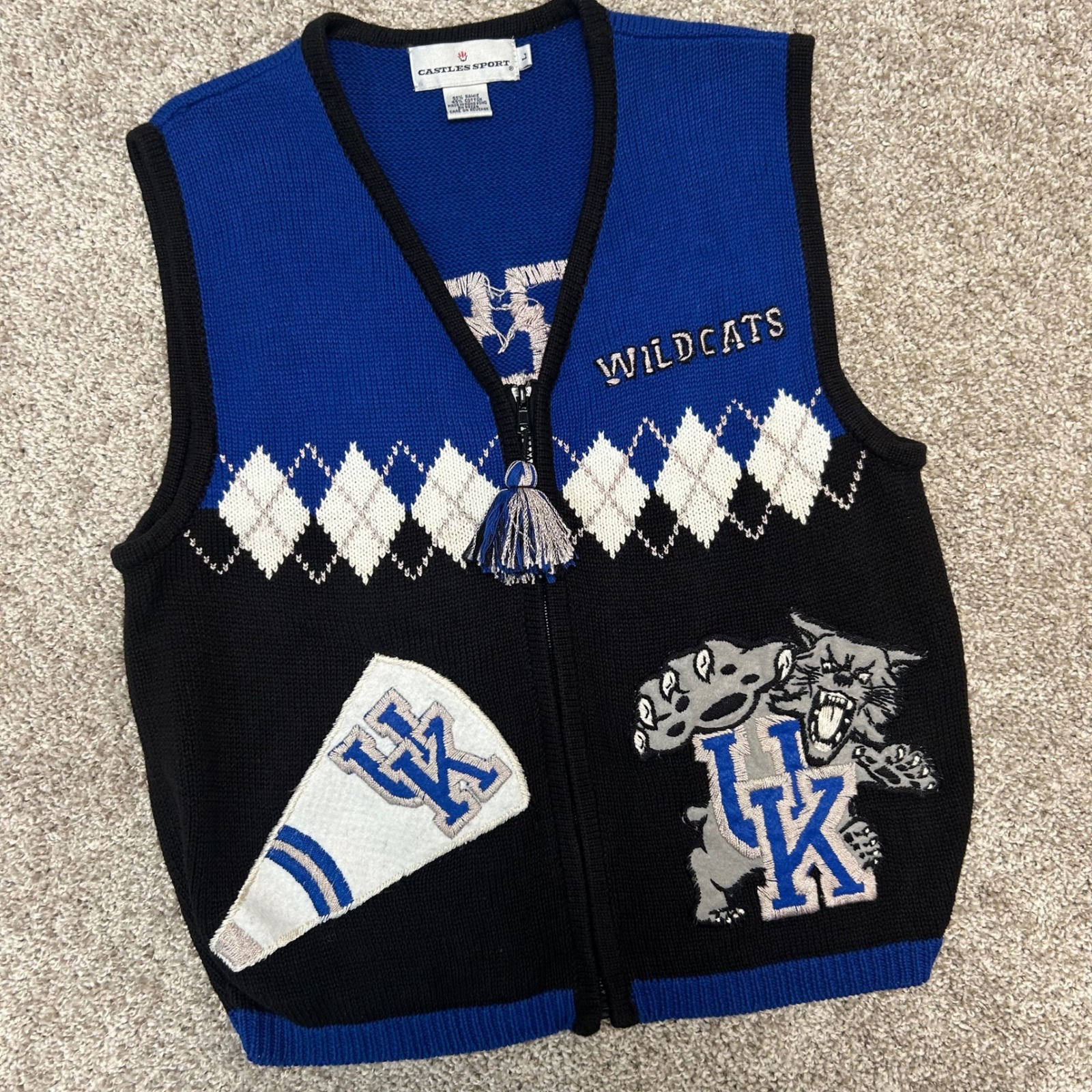 Vintage Kentucky Wildcats Uk Sweater Vest Women Size Large Tassel Embroidery